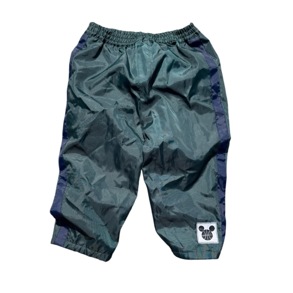 Vintage Disney Mickey Mouse Kids 24M Nylon Green and Navy Basketball Track Pant